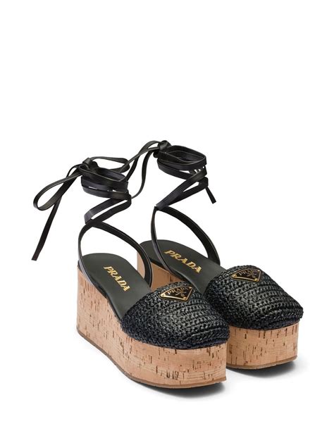 prada rafia sandal|prada platform wedge sandals.